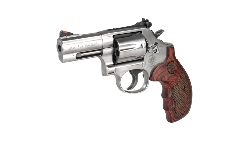Smith &amp; Wesson 686 Deluxe Revolver, .357 Magnum/.38 Special, 3in Barrel, L Frame, Adjustable, Stainless Frame, Wood Grip, 7 Round Cylinder, 150713