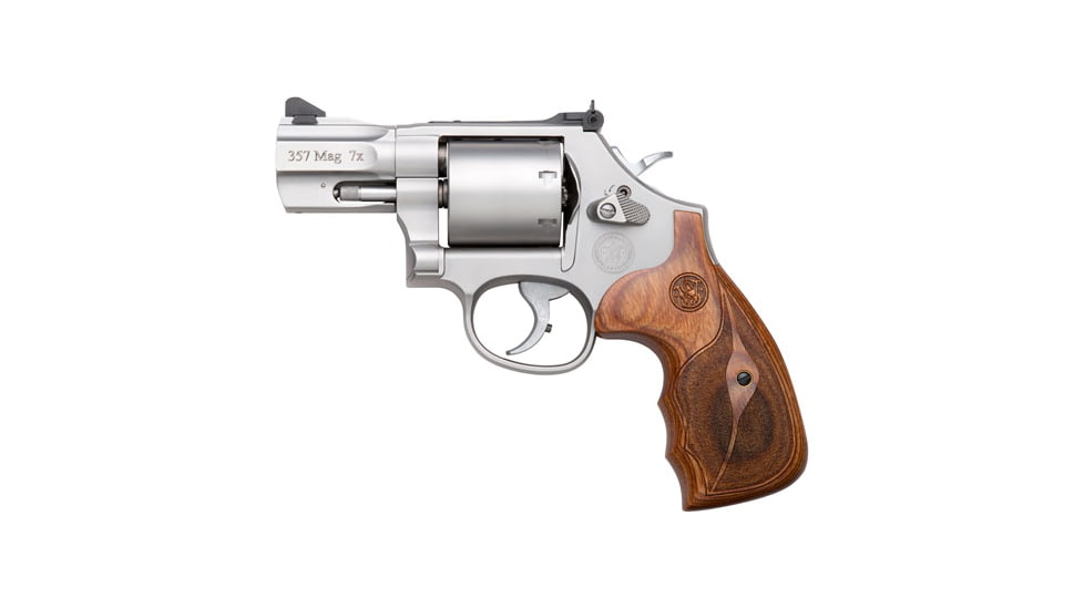 Smith &amp; Wesson 686 Performance Center Revolver, .357 Magnum/.38 Special, 2.5in Barrel, K Frame, Adjustable, Stainless Frame, Wood Grip, 7 Round Cylinder, 170346