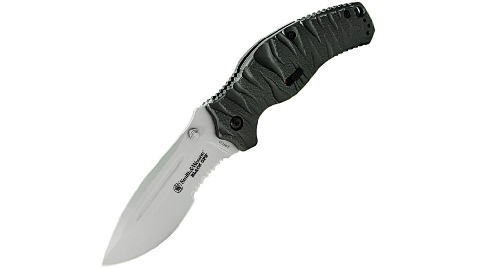 Smith &amp; Wesson Black Ops 4, MAGIC Assist, Gray Aluminum Handle, Serrated SWBLOP4S