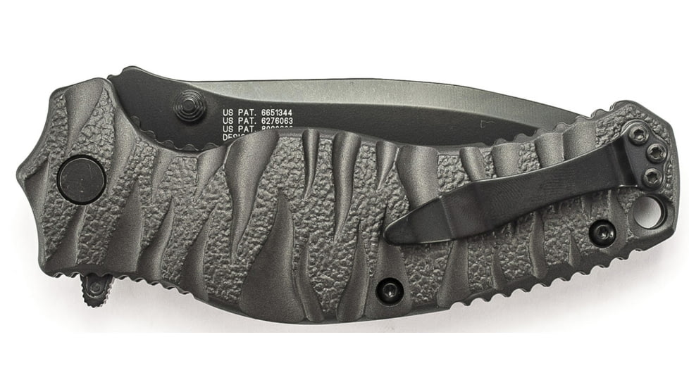 Smith &amp; Wesson Black Ops M.A.G.I.C. Assisted Opening Liner Lock Folding Knife,3.3in Black Carbon Steel Partially Serrated Drop Point Blade,Grey Aluminum Handle,Clam Package SWBLOP4BSCP