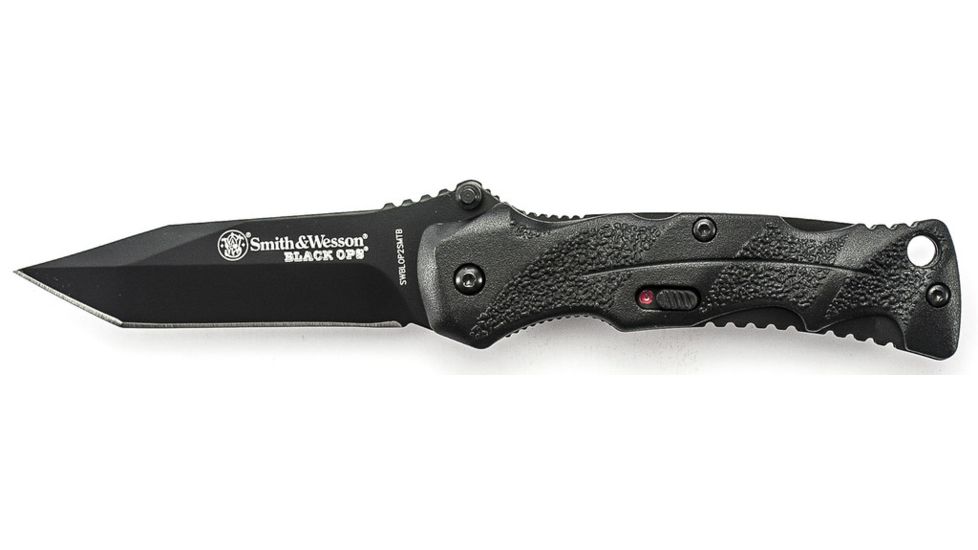 Smith &amp; Wesson Black Ops Mini M.A.G.I.C. Assisted Opening Folding Knife,2.5in Black Steel Tanto Blade,Black Aluminum Handle,Clam Package SWBLOP2SMTBCP