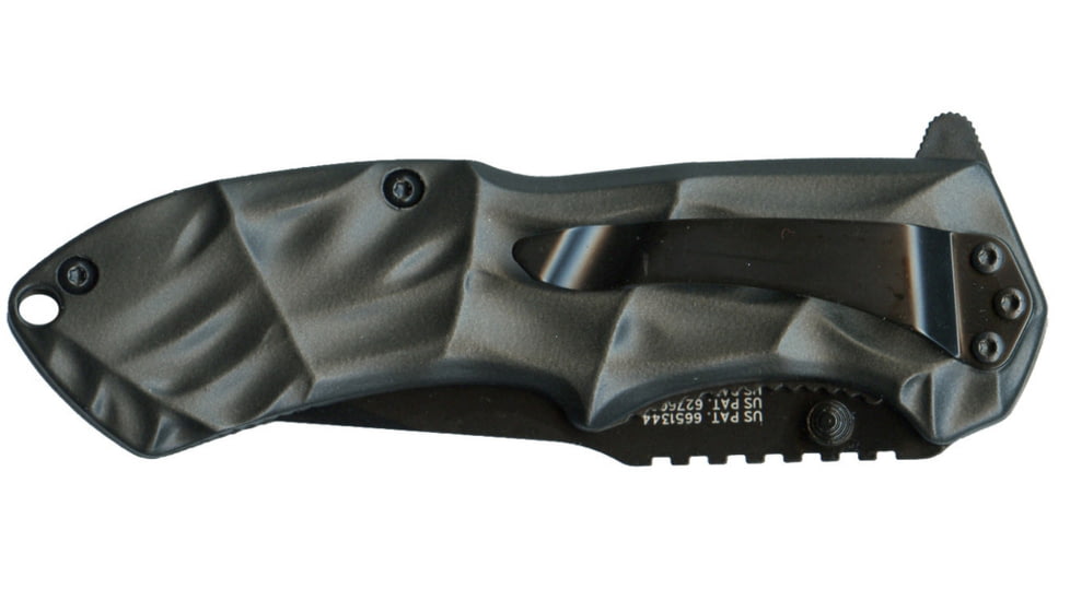 Smith &amp; Wesson Black Ops Mini M.A.G.I.C. Assisted Opening Liner Lock Folding Knife,2.5in Black Steel Partially Serrated Drop Point Blade,Grey Aluminum Handle,Clam Package SWBLOP3SMSCP