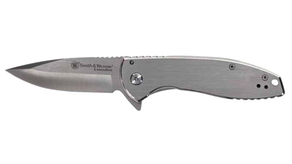 Smith &amp; Wesson Executive Platinum Folding Knife, 3in, Stainless Steel, Drop Point, Stainless Steel Handle, 1205009