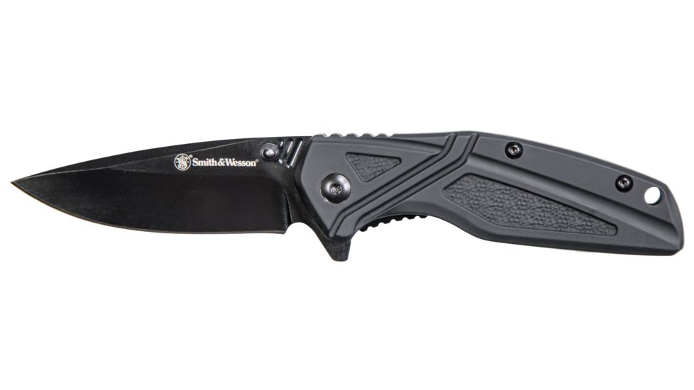 Smith &amp; Wesson Flipper 3in Folding Knife, Black Plain Blade 1084308