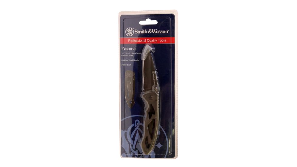 Smith &amp; Wesson Frame Lock Drop Point Folding Knife,Clam CK400LCP