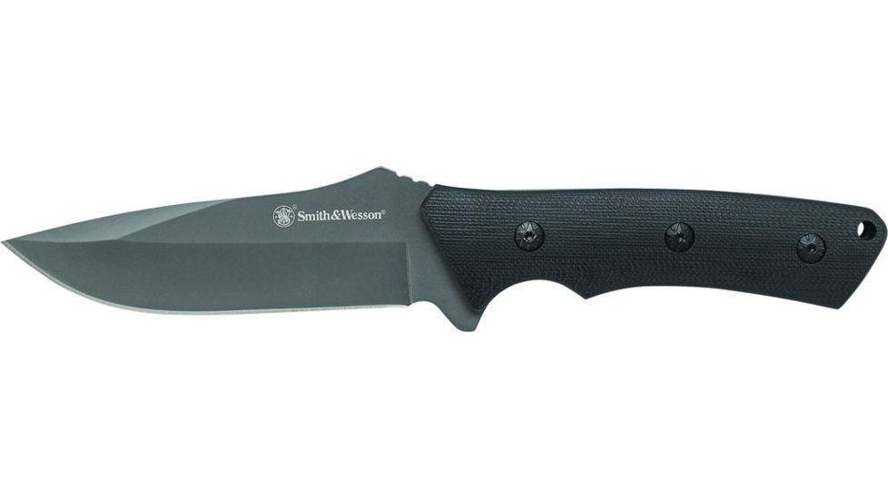 Smith &amp; Wesson Full Tang Drop Point Fixed Blade Knife, Black / Silver, Medium SWF1LCP