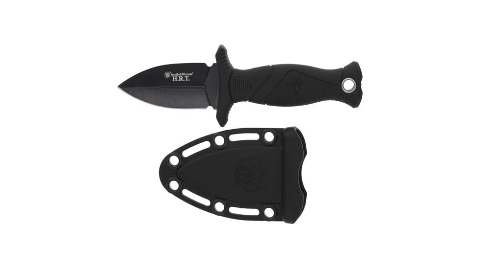 Smith &amp; Wesson HRT Boot/Neck Fixed Blade Knife w/Sheath, 2in, Stainless Steel, Rubber Overmolded Handle, 1160815