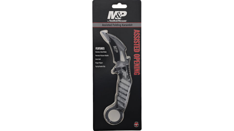 Smith &amp; Wesson Karambit Folding Knife, 5in Closed, 3in Black Oxide Coated Stainless Karambit Blade, Black Polymer Handle, 1200649