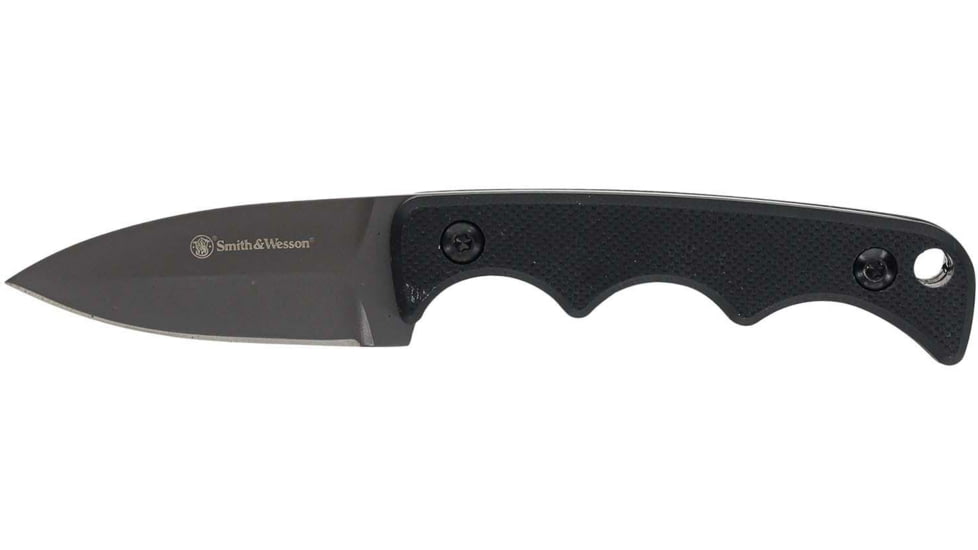 Smith and Wesson Neck Fixed Blade Knife, 8Cr13MoV Stainless Steel, Spear Point Plain Blade, Black G10 Handle, 1193156