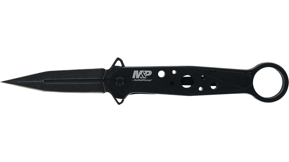 Smith and Wesson M and P Folding Knife, 8Cr13MoV Stainless Steel Blade, Dagger Plain Blade, Black Handle, 1193183