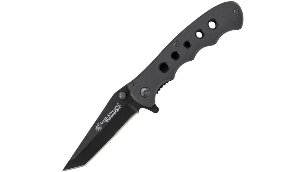 Smith &amp; Wesson Linerlock Tanto Black Folding Knife,2.75in,3Cr13 Stainless Steel,Standard Edge,Black,Aluminum Handle SWPROM164CP