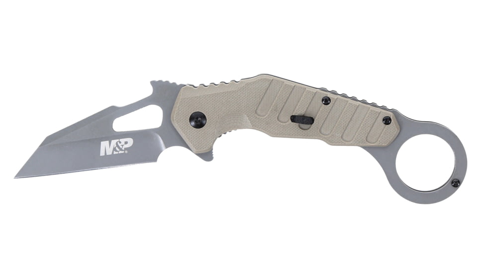 Smith &amp; Wesson M&amp;P Extreme Ops Karambit Folding Knife, 3in 8Cr13MoV Stainless Steel Titanium Nitrided Coated Blade, G10 Handle, Gray, 1147102