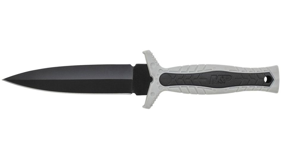 Smith &amp; Wesson M&amp;P Full Tang Fixed Blade Boot Knife, 4.57in, 8Cr13MoV, Double Edge, Grey, Rubberized Handle, SWMPF3G