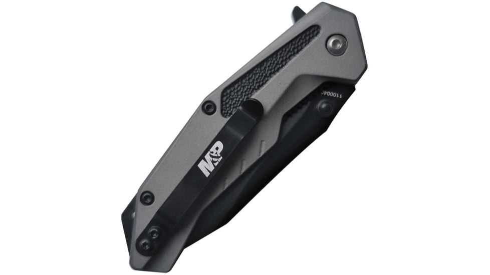 Smith &amp; Wesson M&amp;P Linerlock Folding Knife, 3.75in Closed, 2.75in Black SS Blade, Black/Gray Rubberized Aluminum Handle, Thumb Stud, Pocket Clip, Black/Gray, 1100040