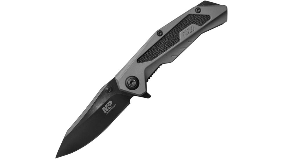 Smith &amp; Wesson M&amp;P Linerlock Folding Knife, 3.75in Closed, 2.75in Black SS Blade, Black/Gray Rubberized Aluminum Handle, Thumb Stud, Pocket Clip, Black/Gray, 1100040
