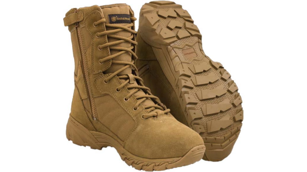 Smith &amp; Wesson Mens Breach 2.0 8in Side Zip Boots, Coyote, Wide, 7 US, 810203-7.0-W