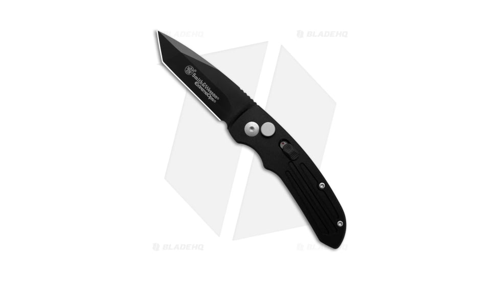 Smith &amp; Wesson Mini Extreme Ops Automatic Folding Knife, 2.50in, 440 Stainless Steel, Tanto Blade, Aluminum Black Handle, Black/Black, 6.125in, BHQ-1585