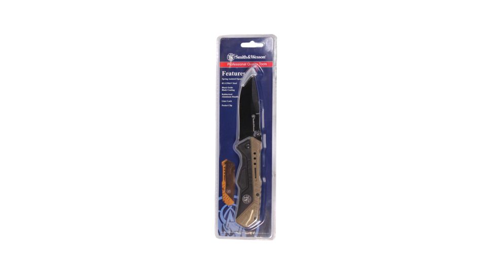 Smith &amp; Wesson S&amp;w Knife Black/fde Spring Ast 3.5'' Black Blade Rub/alum
