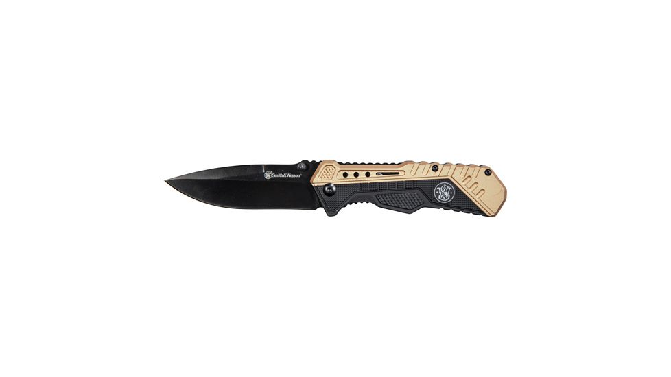 Smith &amp; Wesson S&amp;w Knife Black/fde Spring Ast 3.5'' Black Blade Rub/alum