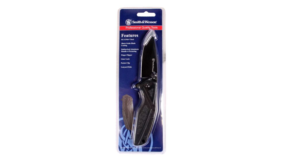 Smith &amp; Wesson S&amp;w Knife Black Rubber 3'' Blk Oxide Blade W/pocket Clip