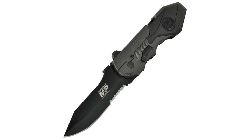 Smith &amp; Wesson S&amp;W M&amp;P, Black Aluminum Handle, Drop Pt, Black Blade, Combo SWMP4LS