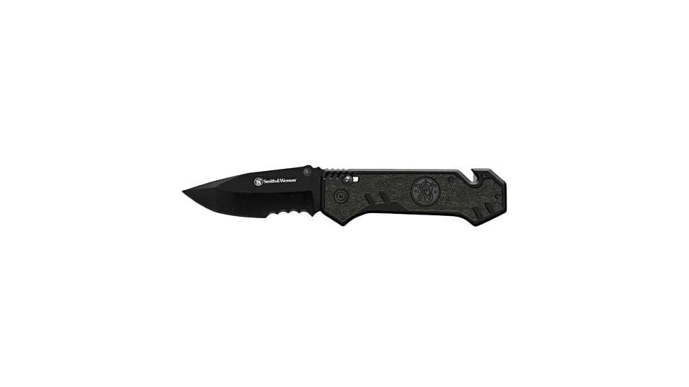 Smith &amp; Wesson S&amp;W M&amp;P Border Guard Assisted Opening Folding Knife, 3.5in, Carbon Sreel, Drop Point, Black Handle, Black, 1237360