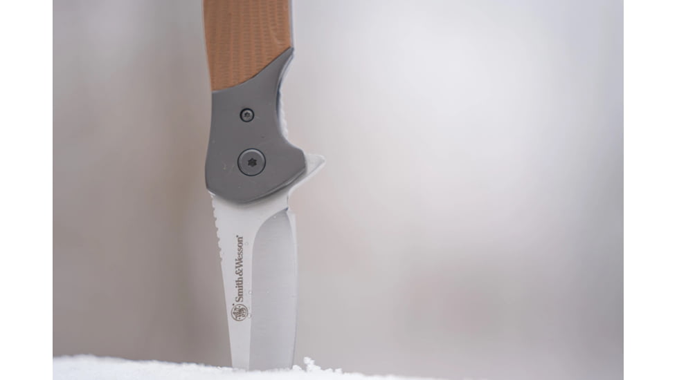 Smith &amp; Wesson Stave Folding Knife, 3.25in, 8Cr13MoV Stainless Steel Blade, 4.4in, Micarta Handle, 1122569