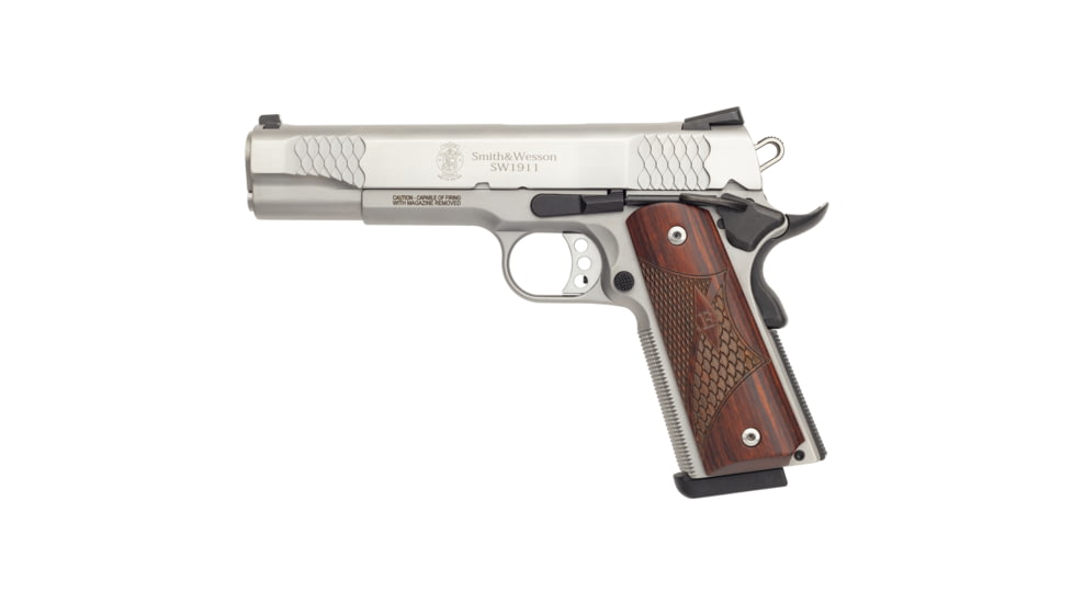 Smith &amp; Wesson SW1911 E Series Pistol, .45 ACP, 5in barrel, matte black stainless steel frame, checkered laminate grip, recoil operated semi-automatic, 3-dot tritium, 8 round magazine, SW-SW1911 ES-1-FRRMPG