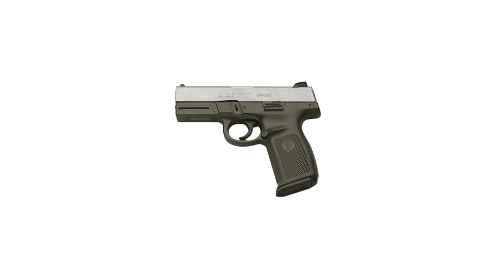 Smith &amp; Wesson SW40GVE Pistol, .40 S&amp;W, 4in barrel, NATO green polymer frame, integrated polymer grip, recoil operated semi-automatic, white dot front, fixed 2 dot rear, 14 round magazine, SW-SW40GVE-1-FRRMPG