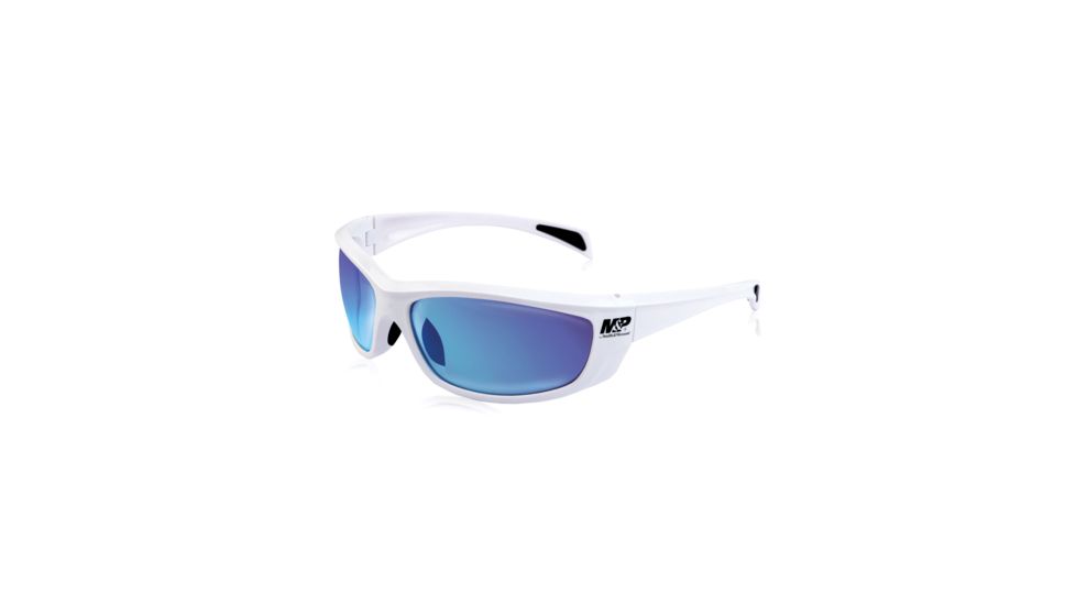 Smith &amp; Wesson Whitehawk Full Frame Shooting Glasses, Gloss White/Blue Mirror, 110173