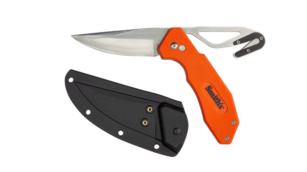 Smiths EdgeSport Folding Knife w/ Gut Hook, 3in, 400 Stainless Steel, Skinner Blade/ Gut Hook, G10 Handle, Orange, 51104