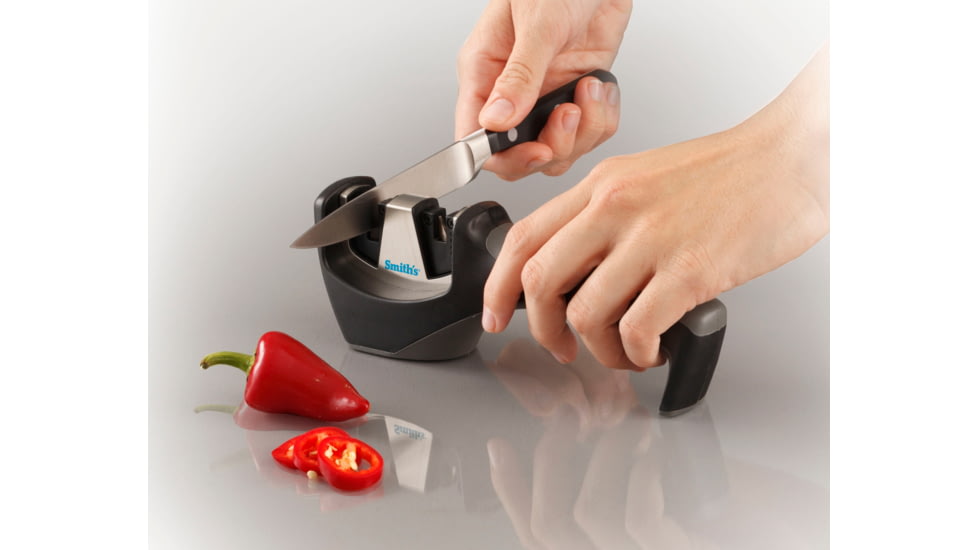 Smiths Gourmet Pull-Thru Sharpener, Carbide &amp; Ceramic Black, Black/Gray, SP-50032