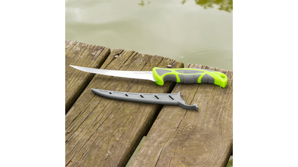 Smiths Mr. Crappie 6 in Curved Slab-Sticker Fillet Knife w/Breathable Sleeve, Green, SP-51208