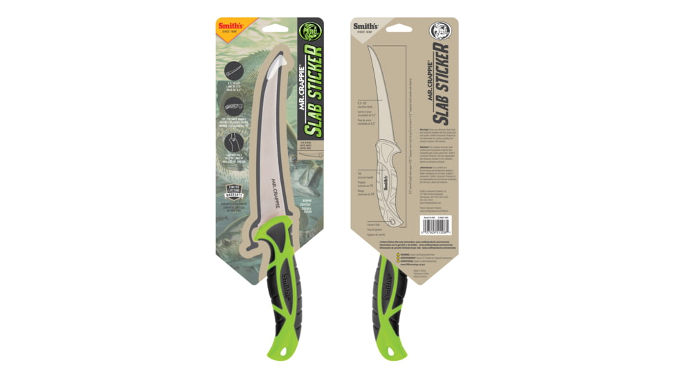 Smiths Mr. Crappie 6 in Curved Slab-Sticker Fillet Knife w/Breathable Sleeve, Green, SP-51208
