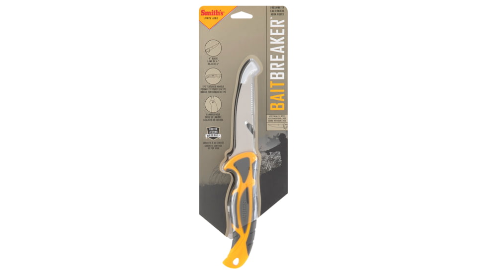 Smiths RegalRiver BaitBreaker Knife, 4in, 400 Stainless Steel, Standard Blade, TPE Handle, Orange/Gray, SP-51054