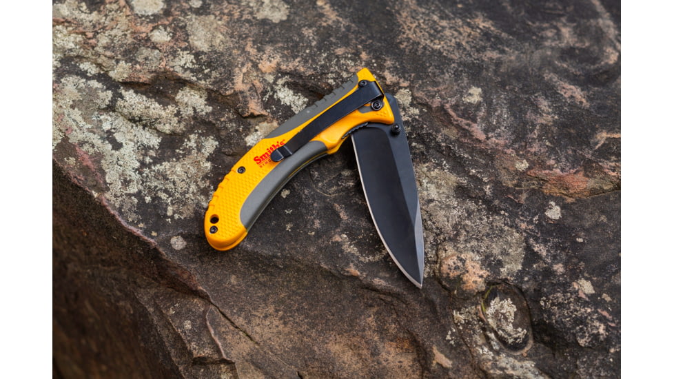 Smiths Trail Breaker Folding Knife, 3.5in, 420 Stainless Steel, Black, Drop Point Blade, Orange/Gray, SP-51005