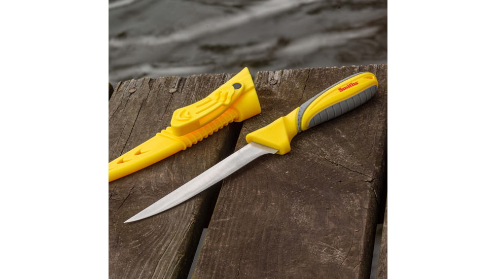 Smiths Mr Crappie Fishing Combo Fixed Blade Knife Set, 6in, 400 Series Stainless Steel Blade, Plain Edge, Fillet Blade, TPE, Yellow/Gray Handle, SP-51232