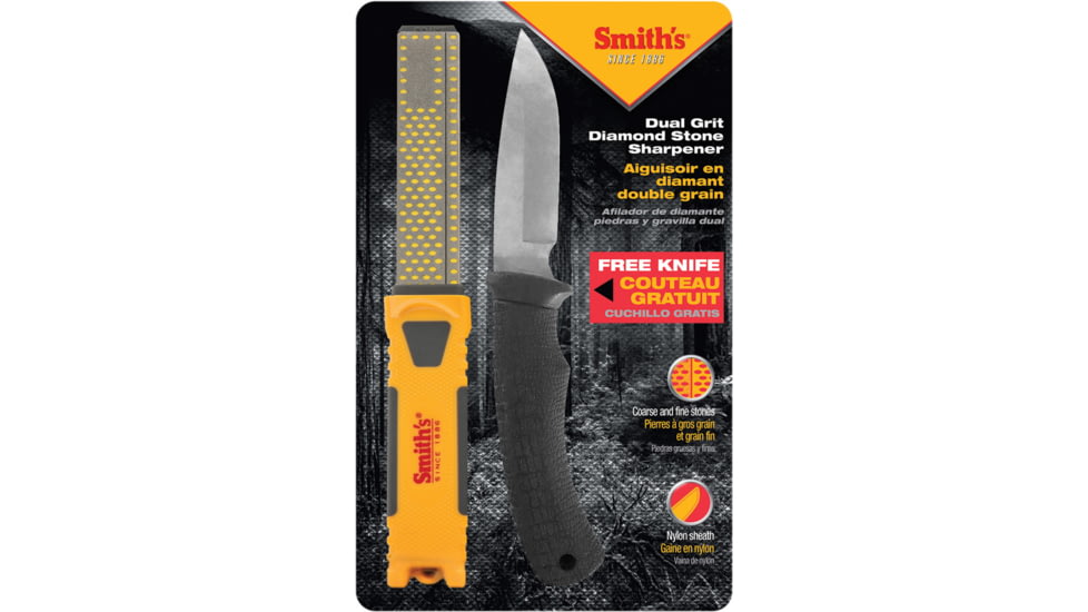Smiths Sharpeners Fixed Blade Sharpener Combo, 3.5 satin finish 420 stainless blade, Black synthetic handle, 50936