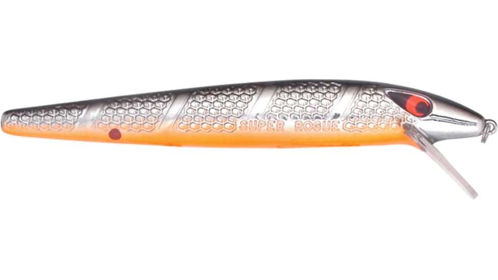 Smithwick Suspending Super Rogue Jr Jerkbait, 4 1/8in, 5/16 oz, Chrome/Black Back/Orange Belly, ASDRE1231OB