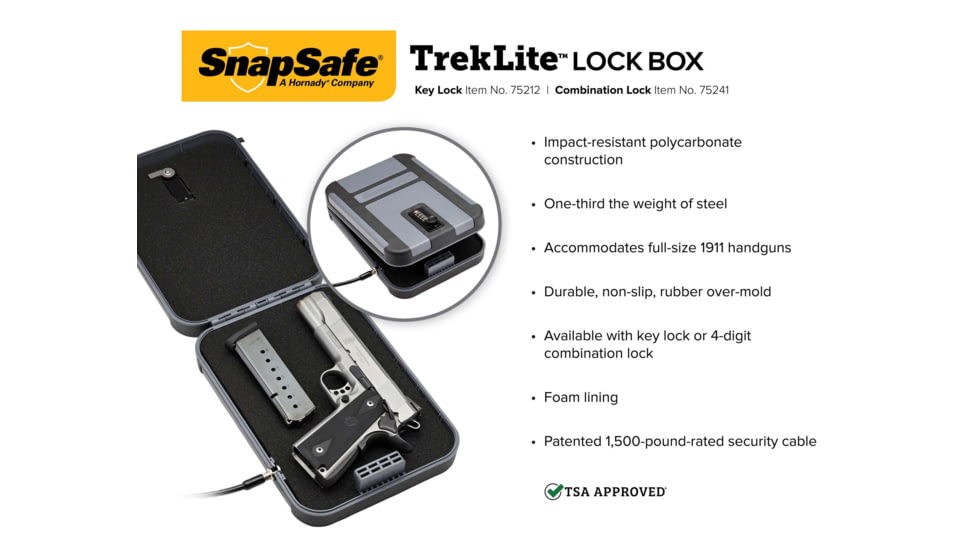 Snapsafe, A Hornady Company Lock Box With Tsa Combination Lock XL Gun Safe, Polycarbonate, Black, NSN N, 75241