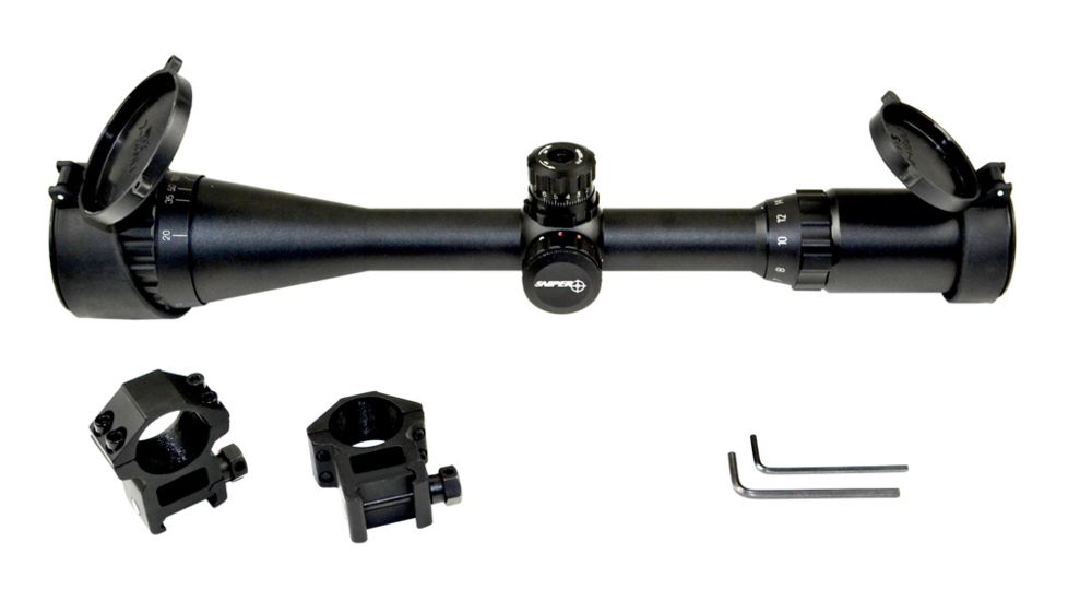 Sniper 4-16x40mm Rifle Scope w/ Front AO Adjustment, QTA W/E, RGB Tri-Illumination Mil Dot, Black LT4-16X40AOL