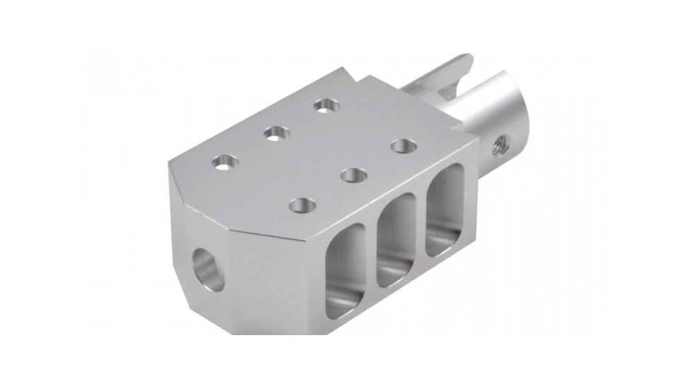 Sniper Aluminium Muzzle Brake/Recoil Compensator, Silver, For .22 Ruger Rifle ASMZ16
