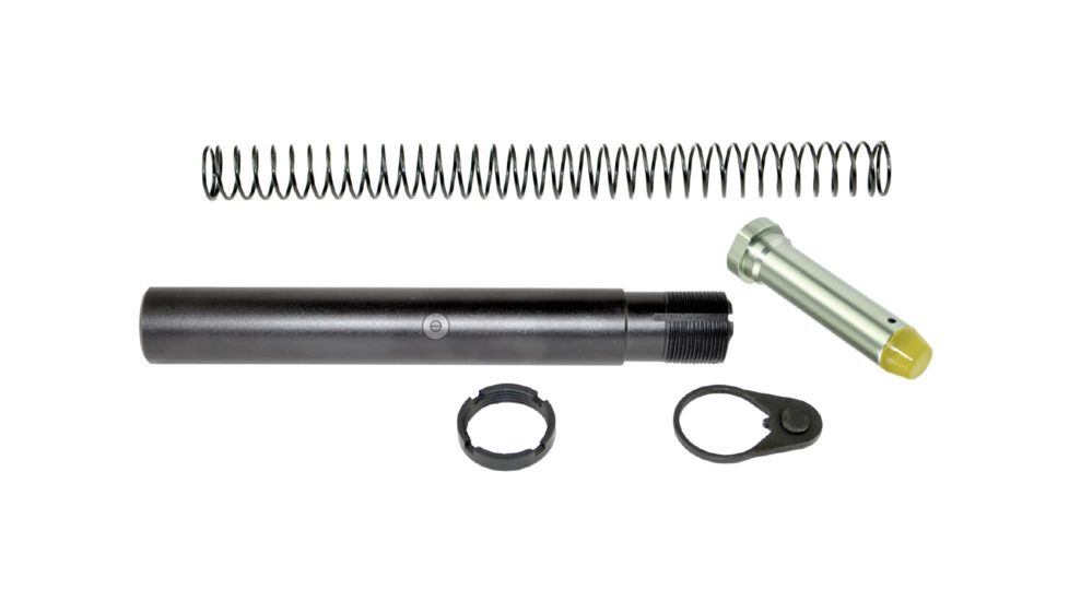 Sniper AR-15 Extended 9.3in Pistol Buffer Tube Kit, Tube, Castle Nut, Receiver End Plate, Carbine Recoil Spring, Carbine Recoil Buffer, Black/Silver AS5P06