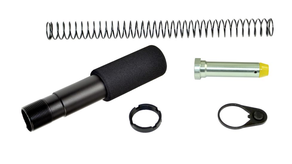 Sniper AR-15 Pistol Buffer Tube Kit, 7.3in Foam-Covered Buffer Tube, Castle Nut, Receiver End Plate, Recoil Spring, Recoil Buffer, Black/Silver AS5P05