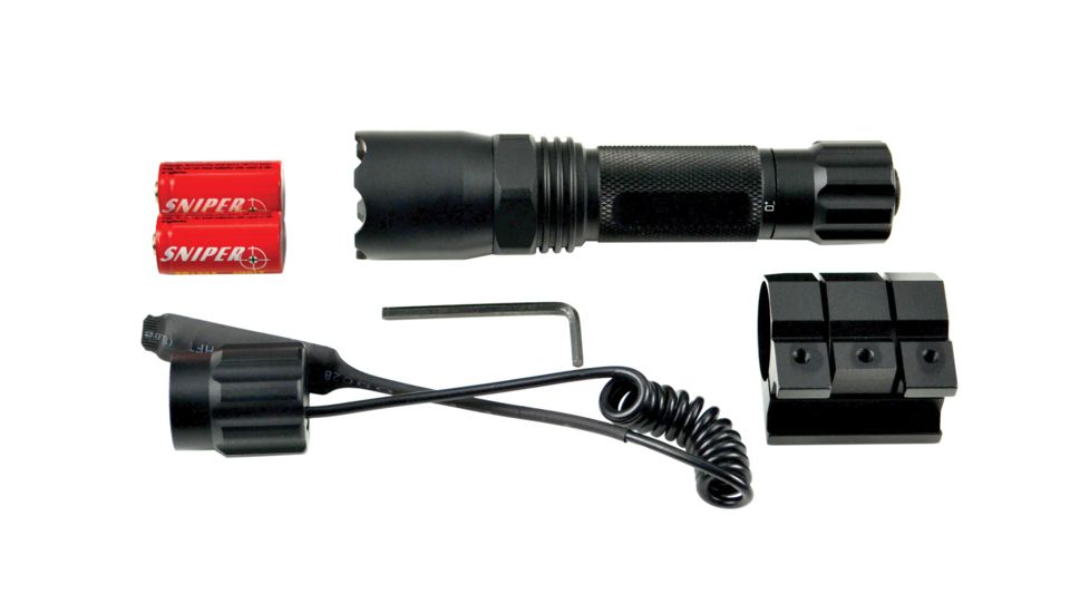 Sniper Tactical LED Flashlight w/ Picatinny Rail Mount, 260 Lumens, Black FL02