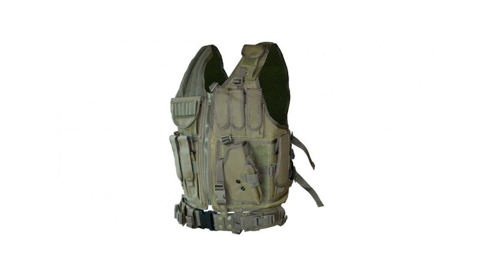 Sniper Tactical Multi Function Molle Plate Vest w/ Carrier for Bullet Clips, Bullets w/ Pouch, Green, Fully Adjustable Length / Girth ASVT01-OD