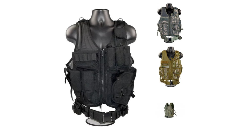 Sniper Tactical Multi Function Molle Plate Vest w/ Carrier for Bullet Clips, Bullets with Pouch, Black, Camo Green, Camo/Tan, Green