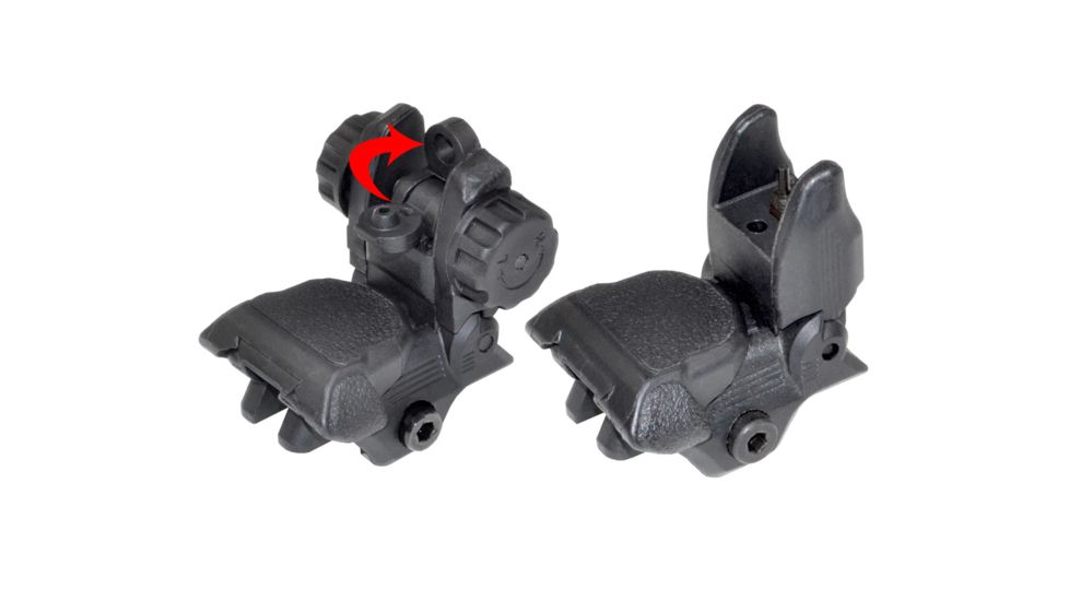 Sniper Tactical Smart Front And Rear Flip Up, Push Down, Polymer, Receiver Height, End Black, BUIS, Black MFLRS04