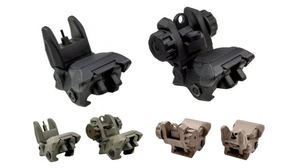 Sniper Tactical Smart Polymer Front and Rear Flip Up Iron Sight Combo Set, Black, Green, Tan