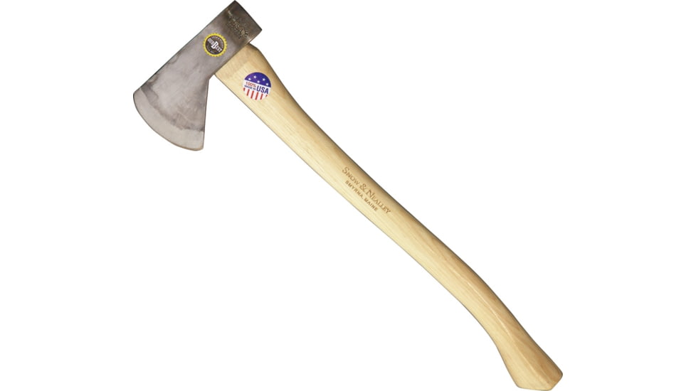 Snow &amp; Nealley Hudson Bay Camping 23in Axe with American Hickory Handle, 23in Overall, 6 3/4in Carbon Steel Axe Head With 3 3/4in Cutting Edge, American Hickory Handle, Leather Blade Guard, 012S